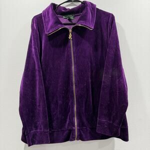 Y2K Lauren Ralph Lauren dark purple velour full zip track jacket size 2X EUC